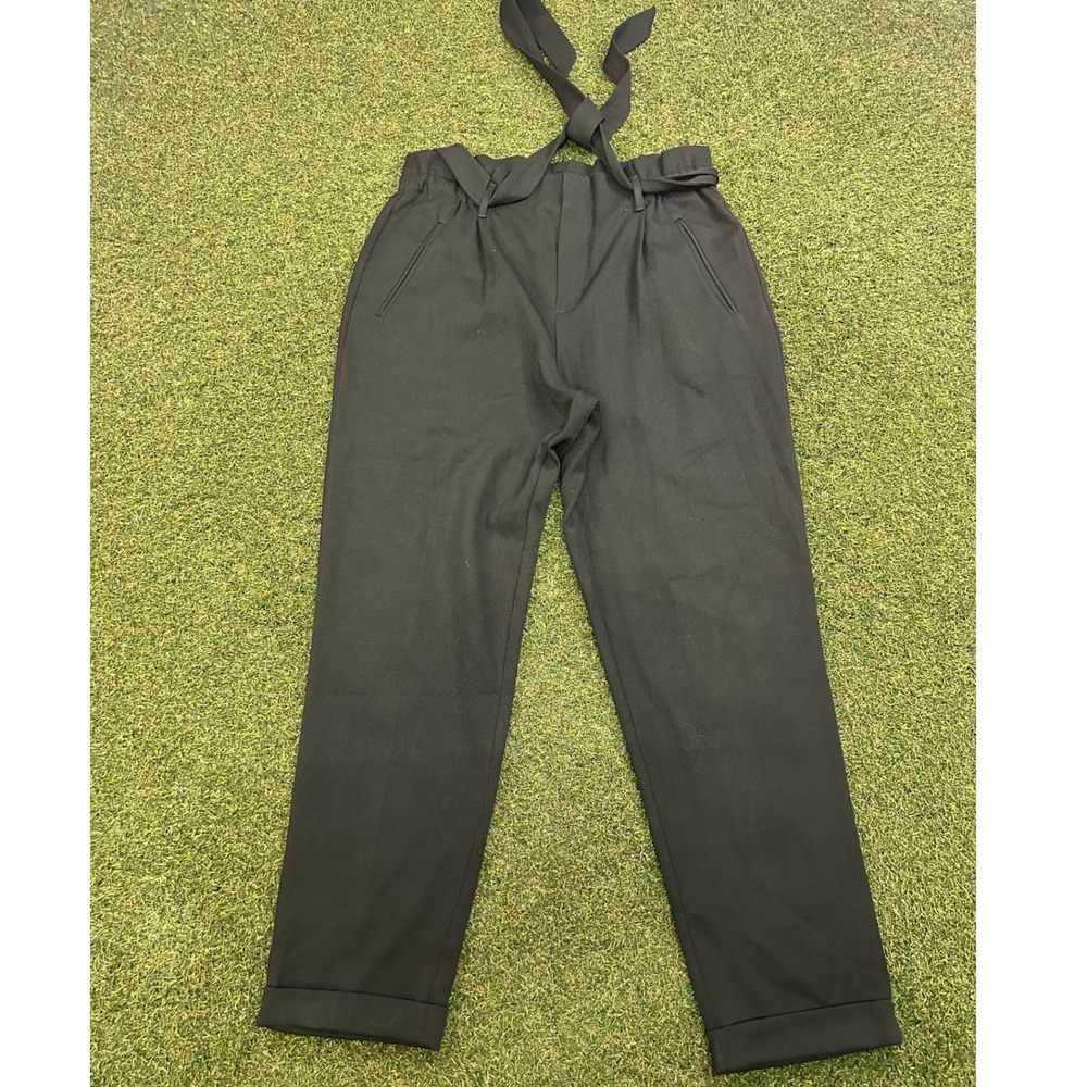 Zara Trafaluc Black Paperbag Waist Tapered Tie Belt Trousers Pants Size M